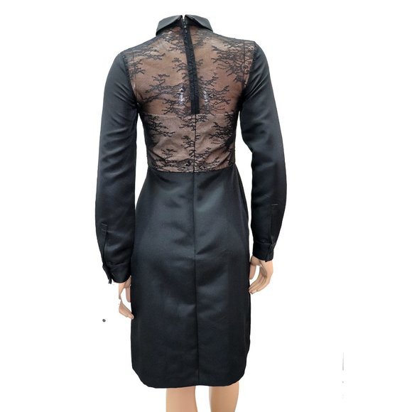 MIKAEL AGHAL Baby Doll LACE Bodice BLACK DRESS little Black Dress BOW Tie Size 2 - Picture 4 of 5